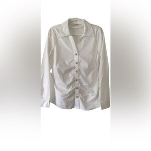 Indigo Rose white business button down top w crystal buttons blingy size large